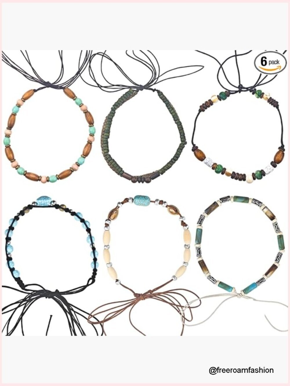 6 Boho Beaded Hat Bands for Cowboy Hats, Western Accessory, Adjustable Cord